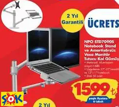 NPO STD7090S NOTEBOOK STAND VE AMORTİSÖRSÜZ VESA MONİTÖR TUTUCU KOL GÜMÜŞ